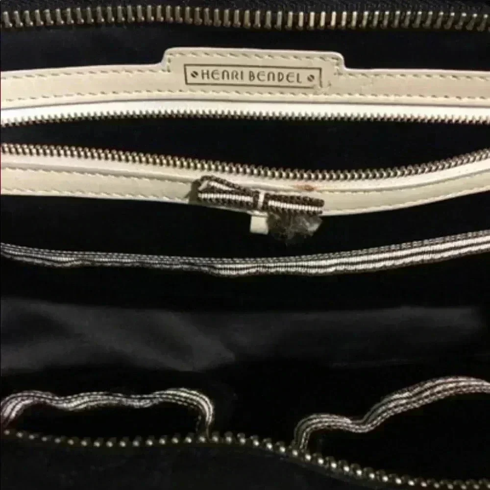Bendel Bendel black leather beige woven satchel handbag